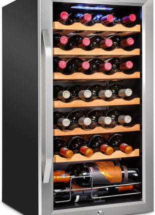 Ivation 28 Bottle Compressor Wine Cooler Refrigerator w/Lock | Large Freestanding Wine Cellar For Red, White, Champagne or Sparkling Wine | 41f-64f Digital Temperature Control Fridge Stainless Steel