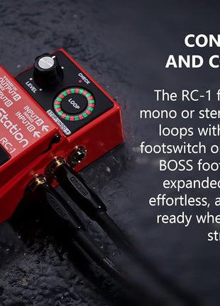 Boss RC 1 Loop Station Bundle with Gearlux Power Supply, Instrument Cable, Patch Cable, and Picks