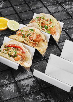 Taco Holders 4 Packs - Stainless Steel Taco Stand Rack Tray Style, Oven Safe for Baking, Dishwasher and Grill Safe
