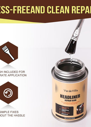Headliner Repair Glue, Car Headliner Adhesive with Brush, Car Roof Liner Fabric Adhesive, Upholstery Glue for Cars,Headliner Repair Kit, Suitable for Automotive interiors, Fabric, Leather