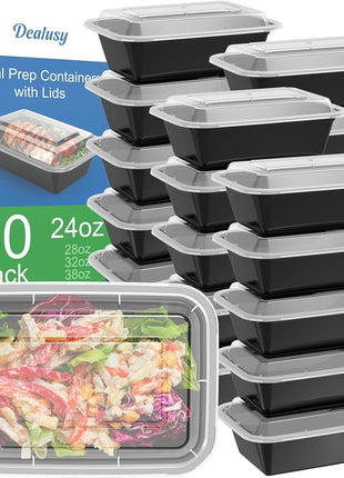 Dealusy 50 Pack (100-Piece) 24 oz Meal Prep Containers Reusable with Lids, Sturdy Leakproof & Food Safe, Microwave, Freezer, Dishwasher Safe Prep Containers, To Go Take Out Plastic Food Storage