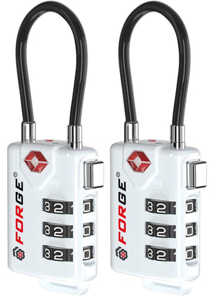 TSA Approved Cable Luggage Locks, Re-settable Combination with Alloy Body, Black 2 Locks.
