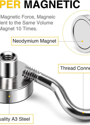 DIYMAG Magnetic Hooks, 30lbs 6pcs Cruise Cabin Essentials Heavy Duty N52 | Strong Neodymium Rare Earth Magnets, for Kitchen, Classroom, Beach, Cruise Cabins, Refrigerator, Hanging Key Clothes Wall Hat