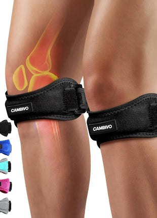 CAMBIVO 2 Pack Patella Tendon Knee Straps, Knee Brace for Women & Men with Extra Straps, Patella Bands for Pain Relief, Osgood Schlatter, Jumper's Knee, Tendonitis, Running, Basketball, Volleyball