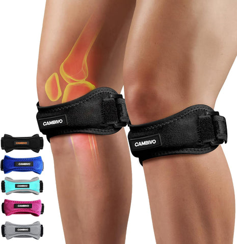 CAMBIVO 2 Pack Patella Tendon Knee Straps, Knee Brace for Women & Men with Extra Straps, Patella Bands for Pain Relief, Osgood Schlatter, Jumper's Knee, Tendonitis, Running, Basketball, Volleyball