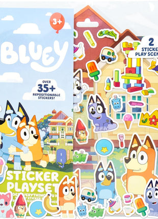 Horizon Group USA Bluey Sticker Playset, 2 Sticker Play Scenes, 35+ Reusable Puffy Bluey Repositionable Stickers for Kids, Perfect for Travel, Screen-Free Fun