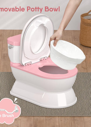 CheerTry Toddler Potty Training Toilet, Larger Potty Chair, Detachable Seat | Suitable for Boys & Girls Ages 1-3, with Flushing Sound, Wipes Storage, Toilet Lid & Toilet Paper Holder - Pink