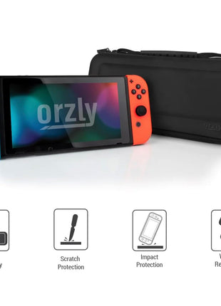 Orzly Carry Case Compatible with Nintendo Switch and New Switch OLED Console - Black Protective Hard Portable Travel Carry Case Shell Pouch with Pockets for Accessories and Games