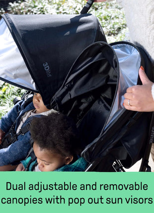 Summer Infant 3Dlite Folding Lightweight Side by Side Double Stroller with 5-Point Safety Harness for Infants and Toddlers, Black