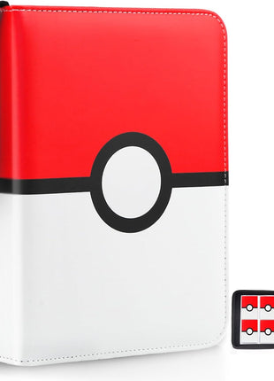Card Binder 4 Pocket, Trading Card Holder Fits 400 Cards With 50 Removable Sleeves, Portable Collection Card Ablum, Game Card Case book With Zipper for Gift, Red
