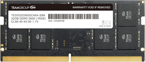 TEAMGROUP Elite SODIMM DDR5 32GB 5600Mhz (PC5-44800) CL46 Non-ECC Unbuffered 1.1V 262 Pin Laptop Memory Module Ram - TED532G5600C46A-S01