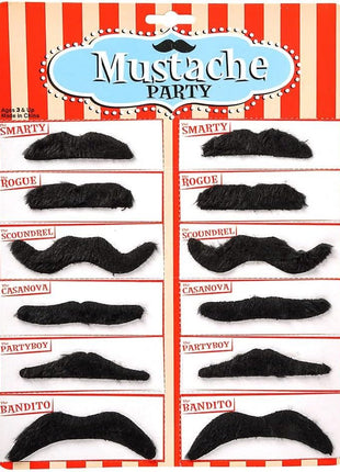 Road Island Novelty 3.5 inch Black Fake Mustaches, Pack of 12