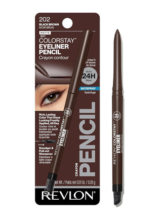 Revlon ColorStay Pencil Waterproof Eyeliner, 202 Black Brown, 0.01 oz | Waterproof pencil eyeliner with built-in sharpener. Smudge-proof, long-lasting, intense matte color.