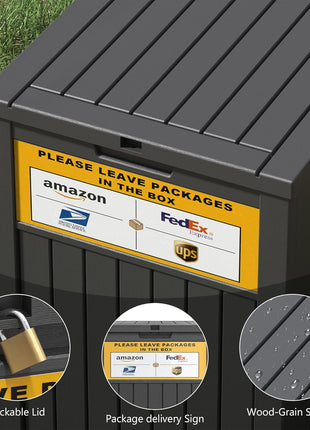 Package Delivery Box for Outside with Sign, 48 Gallon Storage with Lockable Secure, Large Double Wall Resin Outdoor Package Delivery Waterproof