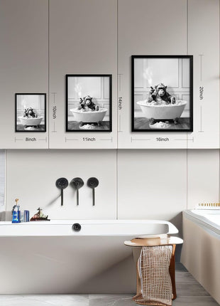 Framed Bathroom Decor Wall Art, Chimpanzee in Bathtub, Black and White Wall Art, Funny Bathroom Wall Decor Signs, Cute Animal Art Home Decor (Framed,8''x10'')