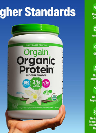 Orgain Organic Vegan Protein Powder, Vanilla Bean   21g Plant Protein, 4g Prebiotic Fiber, No Lactose Ingredients, No Added Sugar, Non GMO, For Shakes & Smoothies, 2.03 lb (Packaging May Vary)
