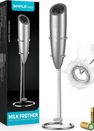SIMPLETaste Milk Frother Handheld Battery Operated Electric Foam Maker, Drink Mixer with Stainless Steel Whisk and Stand for Cappuccino, Bulletproof Coffee, Latte