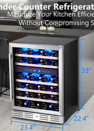 Kalamera 24 inch Wine Cooler, 37 Bottle Dual Zone Built-in or Freestanding | Wine Fridge with Stainless Steel Reversible Glass Door, for Home, Kitchen or Office