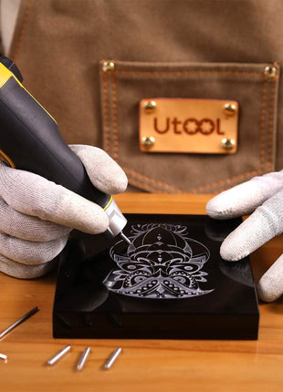 UTOOL Engraver Pen with Letter/Number Stencil, 24W Handheld Etching Tool for Wood Metal Glass Engraving with 4 Replaceable Tungsten Carbide Steel Bits
