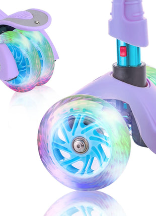 3 Wheel Scooter for Kids Ages 6-12,Kids Scooter with Light Up Wheels, Sturdy Deck Design, and 4 Height Adjustable Suitable for Kid Ages 3-12