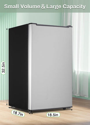 Maine Upright Freezer 3.6 Cu.Ft Mini Freezer with Reversible Stainless Steel Door Freestanding Compact Freezer with 3 Adjustable Thermostat, Small Freezer for Apartment Dorm (Silver)