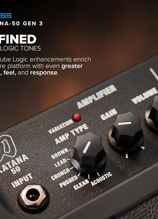 BOSS Katana 50 Gen 3 Guitar Amplifier | Compact 50 Watt Combo Amp | Custom 12 Inch Speaker | Evolved Tube Logic Sound | 12 Amp Characters | Onboard BOSS Effects | Advanced Connectivity & More