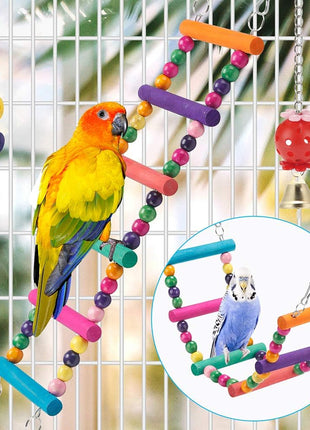 Swing Hanging Standing Chewing Toy Hammock Climbing Ladder, Cage Colorful Toys Suitable for Budgerigar, Parakeet, Conure, Cockatiel, Mynah, Love Birds, Finches
