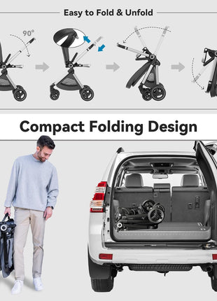 EMU Full-Size Foldable Baby Stroller Full Recline Cockpit Compact Toddler Stroller with Reversible Seat All-Terrain Newborn Infant Pram Carriage for City Outdoor - Dark Blue