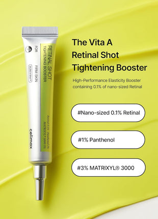 celimax The Vita A Retinal Shot Tightening Booster | 0.1% Retinal, 3% Matryxyl, High-Strength Retinoid for Anti-Aging, Pore Minimizer, Wrinkles & Fine Lines, Firmer Skin, 15ml, Korean Skin Care Gift