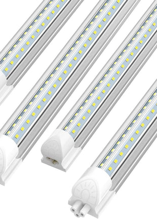 (Pack of 4) Linkable LED Utility Shop Lights for Garage, 6FT, 60W, LED Tube Ceiling Light T8 Integrated Single Fixture, 6000K, 8000LM Daylight V Shape, Basement, Offices, Clear Lens, Plug and Play