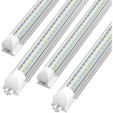 (Pack of 4) Linkable LED Utility Shop Lights for Garage, 6FT, 60W, LED Tube Ceiling Light T8 Integrated Single Fixture, 6000K, 8000LM Daylight V Shape, Basement, Offices, Clear Lens, Plug and Play