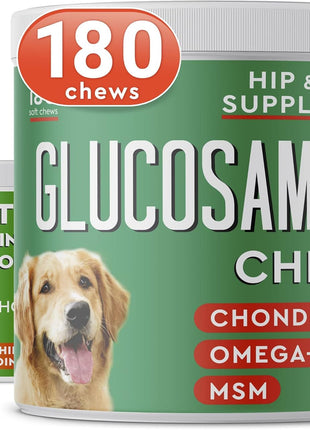 Hemp + Glucosamine Dog Treats for Picky Eaters Bundle + Hip & Joint Supplement w/Hemp Oil Chondroitin MSM Turmeric + Omega-3 - Natural Pain Relief + Chicken Flavor - 120 +180 Soft Chews - Made in USA