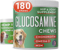 Hemp + Glucosamine Dog Treats for Picky Eaters Bundle + Hip & Joint Supplement w/Hemp Oil Chondroitin MSM Turmeric + Omega-3 - Natural Pain Relief + Chicken Flavor - 120 +180 Soft Chews - Made in USA
