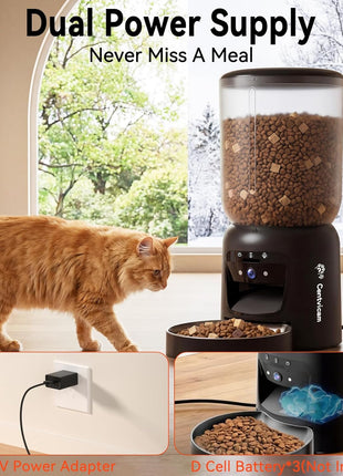 Automatic Cat Feeder with 2K Camera: 5G WiFi Automatic Dog Feeder | Night Vision, Two-way Audio, Voice Recording, 304 Stainless Steel Bowl, 6L Large Capacity, Detachable for Easy Clean -24 Cups