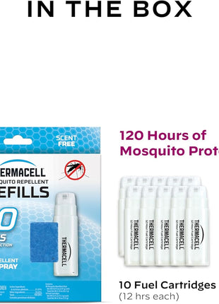 Thermacell Mosquito Repellent Refills; Provide 120 Hours of Protection; Contain 30 Repellent Mats, 10 Fuel Cartridges; Compatible with Any Fuel-Powered Mosquito Repeller Product