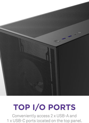 NZXT H7 Flow - Mid-Tower ATX Airflow PC Case - Black | Airflow-first ATX mid-tower. Bottom-mount fans for direct GPU cooling, 420mm front radiator support, clean cable routing.