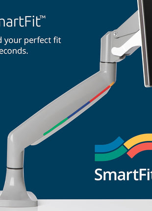 Kensington SmartFit One-Touch Monitor Arm – Height Adjustable Gas Spring for Single Monitor, 13′′–32′′, 360° Rotation, ±90° Tilt, Cable Management – White (K55470WW)