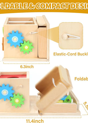 Kizfarm Wooden Montessori Baby Toys, 8-in-1 Wooden Play Kit Includes Object Permanent Box, Coin Box, Carrot Harvest, Shape Sorting & Stacking - Birthday Gift for Boys Girls Toddlers