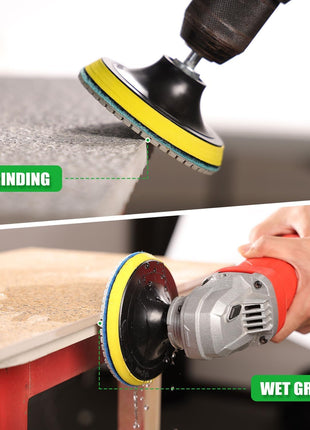 4 Inch Diamond Polishing Pads with 5/8''-11 Backer Pad, 12PCS Wet/Dry Granite Stone Polish Pad Kit for Drill, Grinder, Polisher, 50-6000 Grit Polishing Pad for Concrete Marble Rock Countertop Quartz
