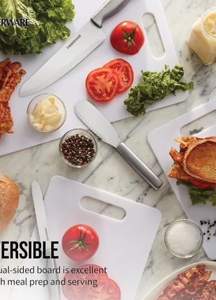 Farberware Large Cutting Board, Dishwasher  Safe Plastic Chopping Board for Kitchen with Easy Grip Handle, 11 inch by 14 inch, White