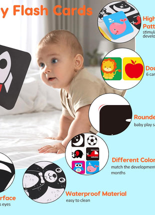 Black and White High Contrast Baby Books Flash Cards Tummy Time Mirror Toys Newborn Toys 0 6 Months Brain Development Infant Stimulating Sensory Toy 0-3 3-6 2 4 5 Month Old Essential