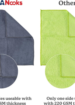 USANOOKS Microfiber Cleaning Cloth Grey - 12 Pcs (12.5 inchx12.5 inch) - High Performance - 1200 Washes, Ultra Absorbent Microfiber Towel Weave Grime & Liquid for Streak-Free Mirror Shine - Car Washing Cloth