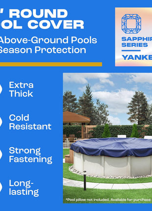 Winter Pool Cover 24 ft Round for Above Ground | Extra Thick & Durable Above-Ground Pool Cover | Sapphire Series of Premium Cold- and UV-Resistant Pool Cover | by Yankee Pool Pillow