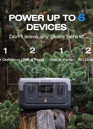 EF ECOFLOW Portable Power Station RIVER 2, 256Wh LiFePO4 Battery/ 1 Hour Fast Charging, 2 Up to 600W AC Outlets, Solar Generator (Solar Panel Optional) for Outdoor Camping/RVs/Home Use