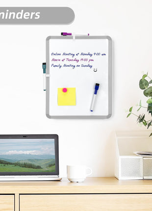 VUSIGN Small White Board Dry Erase, 14'' x 11'' Magnetic Dry Erase Board, Mini Whiteboard with Markers for Kids, Students, Fridge, Wall, Locker