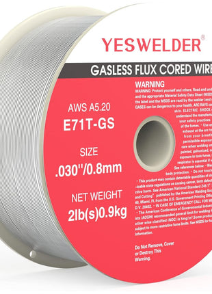 YESWELDER Flux Core Gasless MIG Wire, E71T-GS Mild Carbon Steel .030-Inch Diameter 2-Pound, Strong ABS Plastic Spool Welding Wire