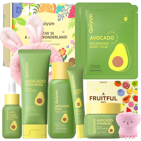 QUIYUM Avocado CICA Skin Care Set, Beauty Routine for Women Teen Girl 9PCS