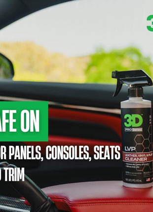 3D LVP Interior Cleaner - Removes Dirt, Grime, Grease, Oil & Stains from Leather, Vinyl & Plastic - Great for Seats, Steering Wheels, Door Panels, Dashboards - Car, Office, Home Use 16oz.