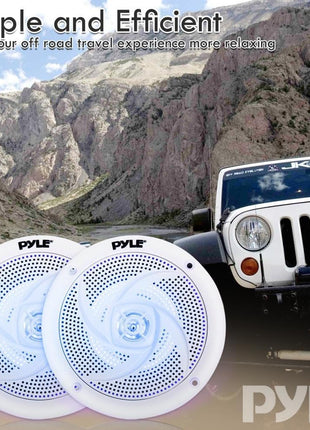 Pyle Marine Speakers - 5.25 Inch 2 Way Waterproof and Weather Resistant Outdoor Audio Stereo Sound System with LED Lights, 180 Watt Power and Low Profile Slim Style - 1 Pair - PLMRS53WL