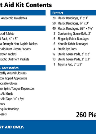 First Aid Only 91248 OSHA-Compliant First Aid Kit, All-Purpose 50-Person Emergency First Aid Kit for Business, Worksite, Home, and Car, 260 Pieces